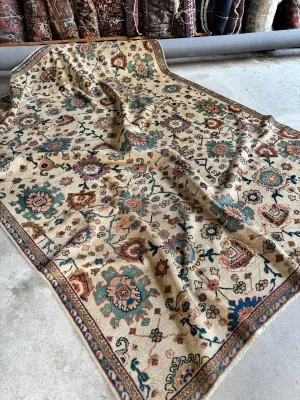 Large Antique Persian Ivory Rug / 7'9 x 10'1 Persian Mahal Rug #4023