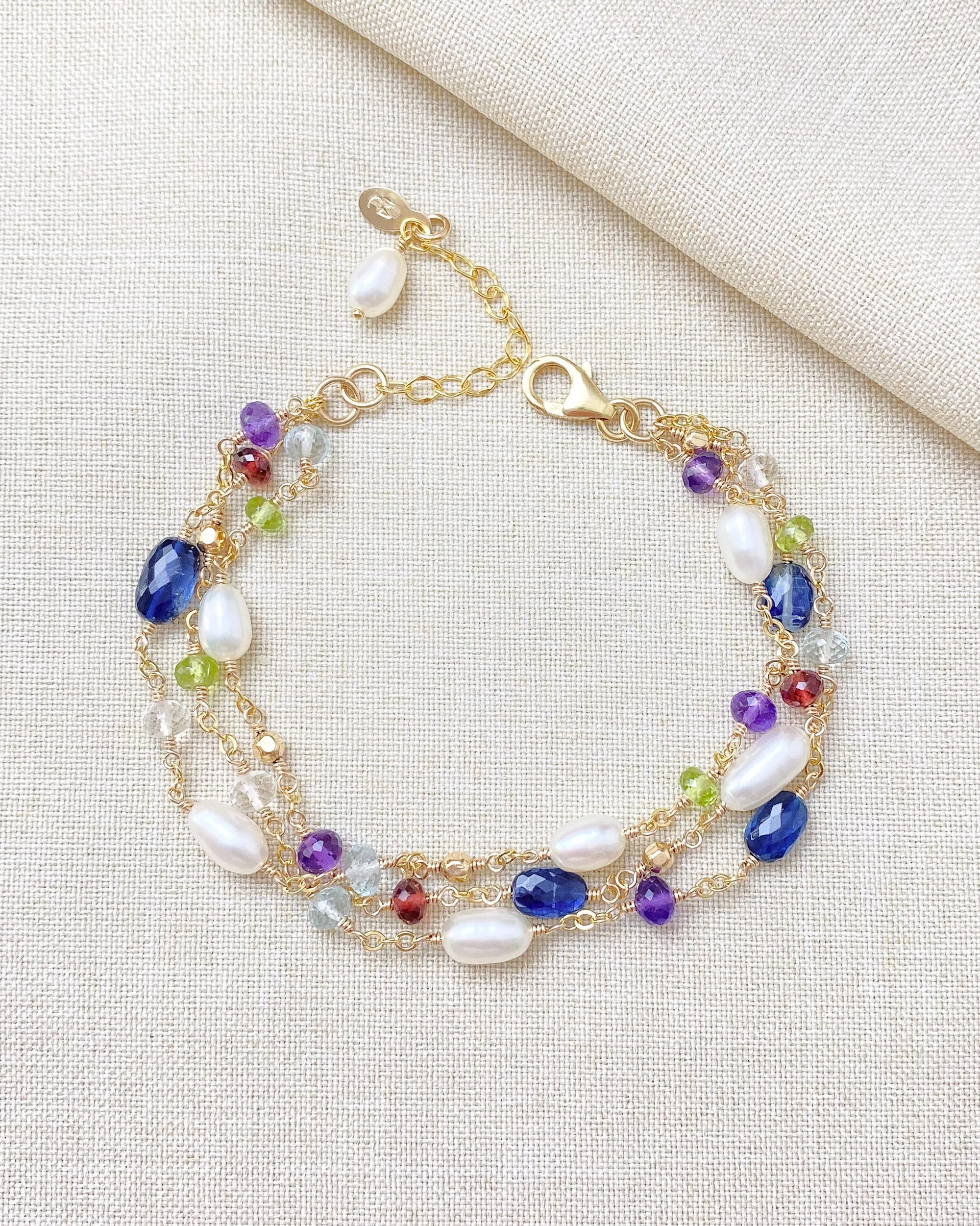 Layered Semiprecious Gemstone and Pearl Bracelet
