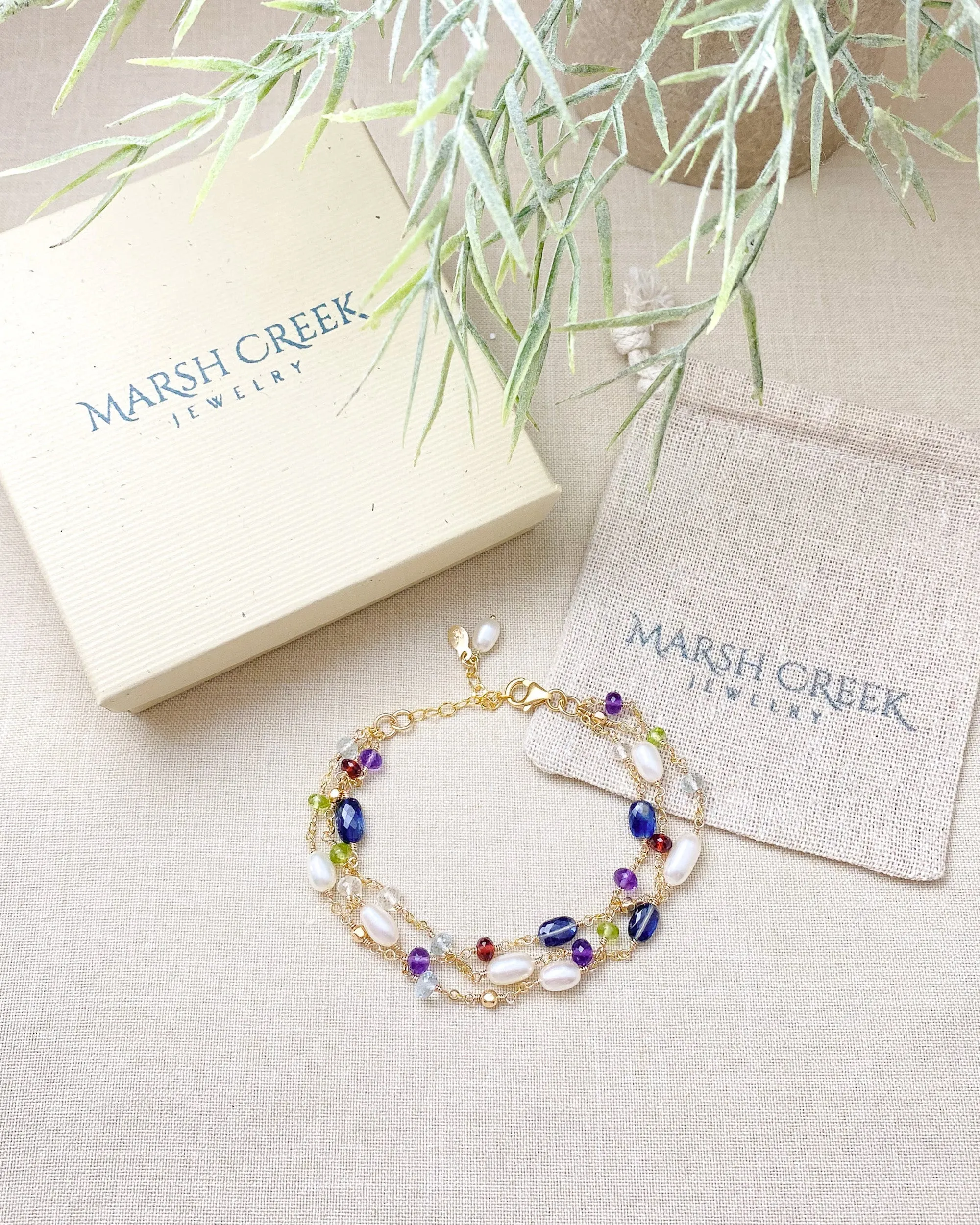Layered Semiprecious Gemstone and Pearl Bracelet