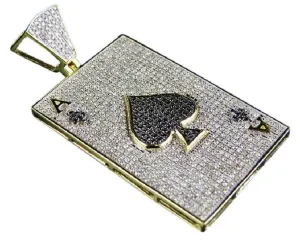Lucky Pendant Ace Spade Diamond Iced Casino Gambling Style Solid Sterling Silver