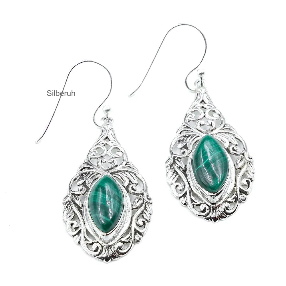 Malachite Filigree Silver Earring