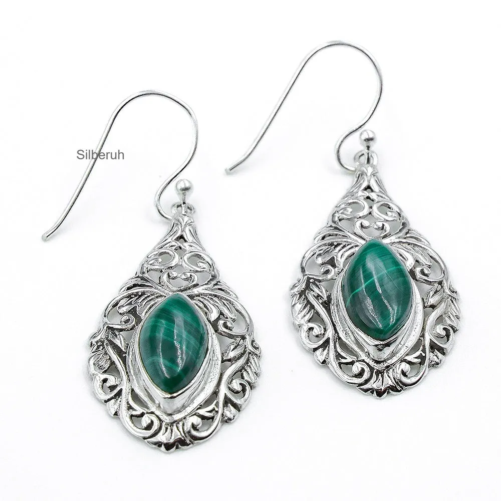 Malachite Filigree Silver Earring