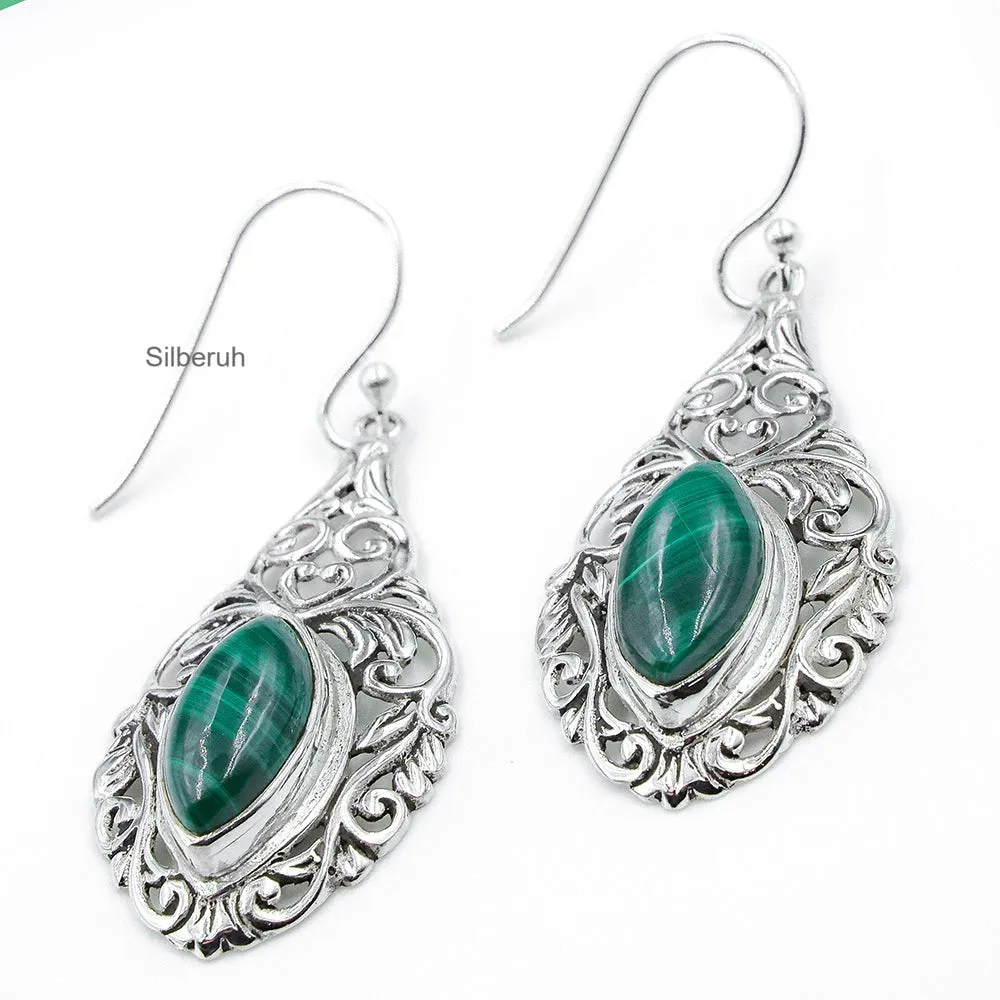 Malachite Filigree Silver Earring