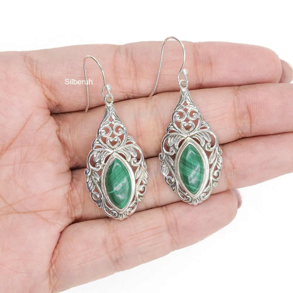 Malachite Filigree Silver Earring