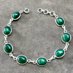 Malachite Oval Silver Bracelet