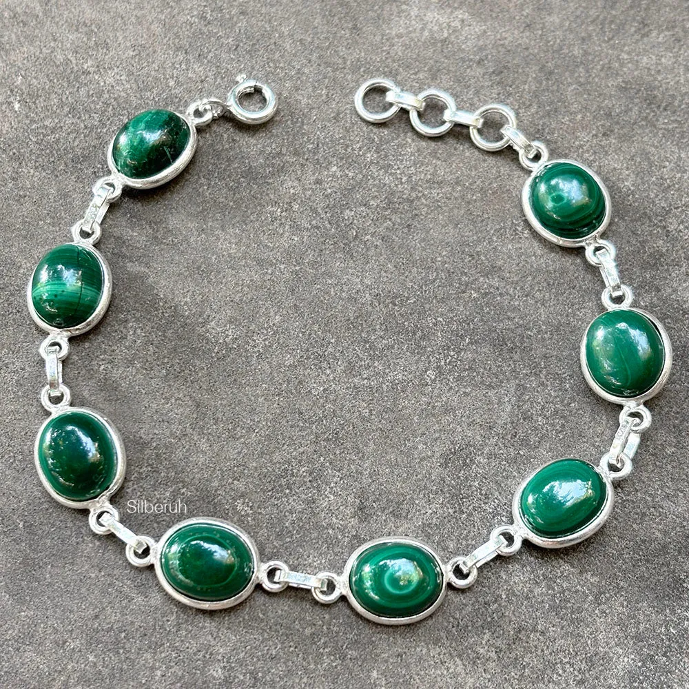 Malachite Oval Silver Bracelet