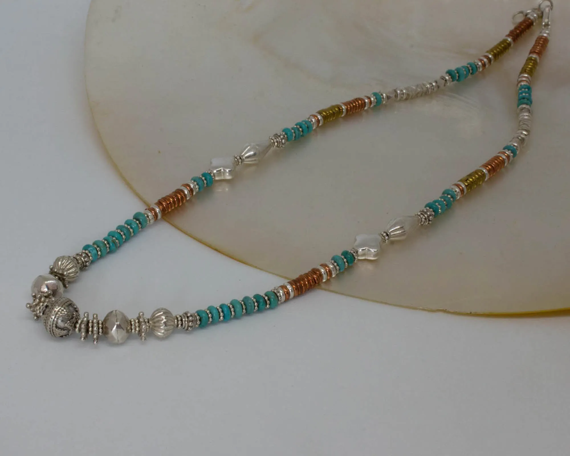 Mixed Metals and Gemstone Feature Bead Necklace