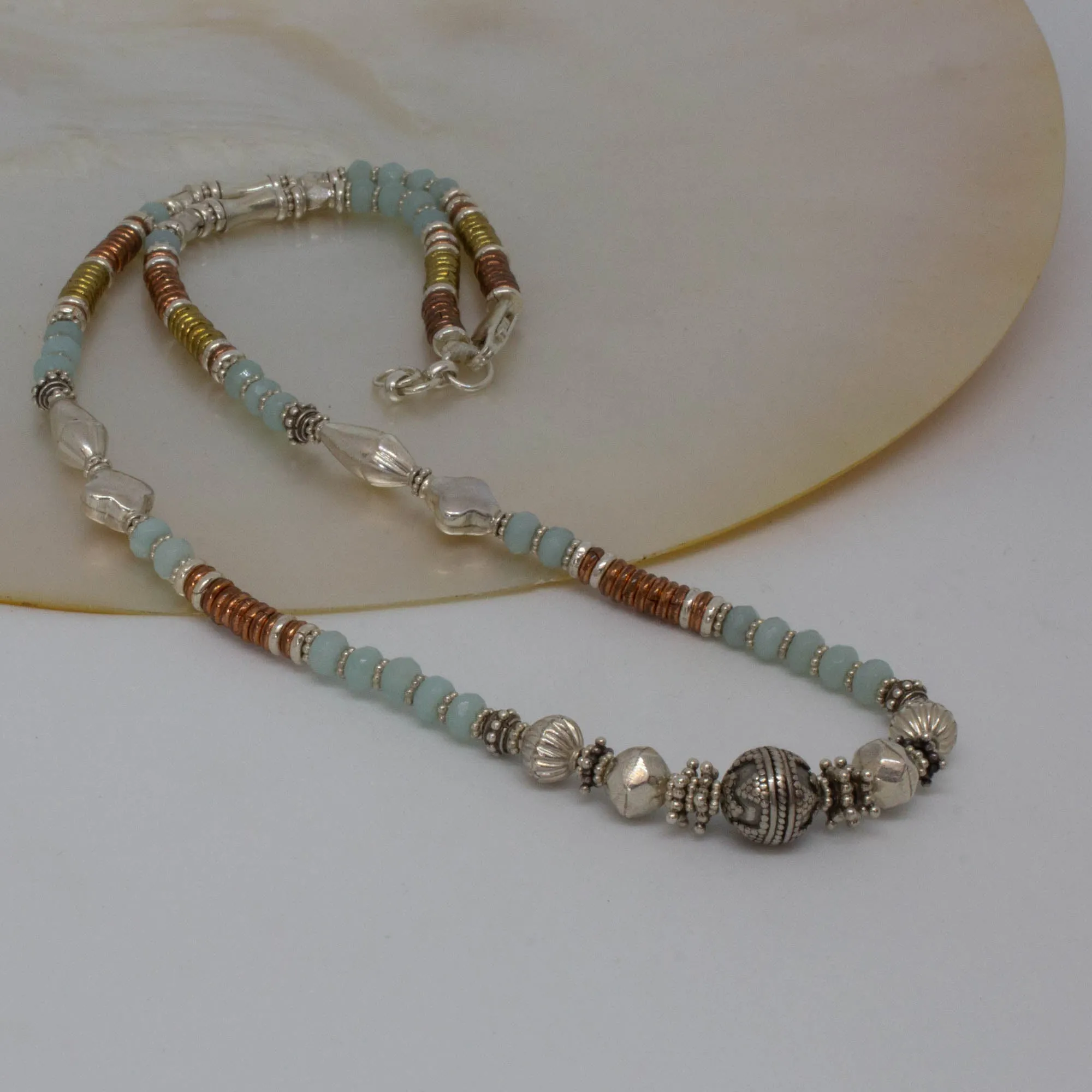 Mixed Metals and Gemstone Feature Bead Necklace