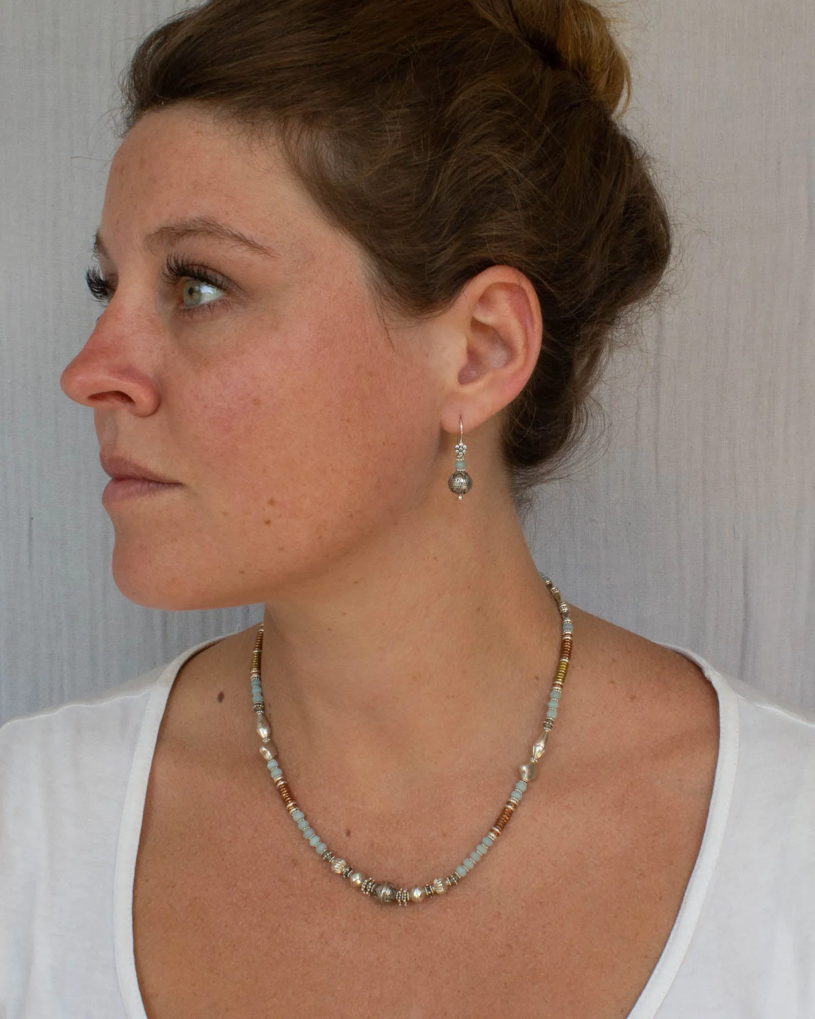 Mixed Metals and Gemstone Feature Bead Necklace