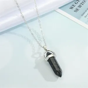 N1983 Silver Black Crackle Imitation Stone Necklace with FREE Earrings