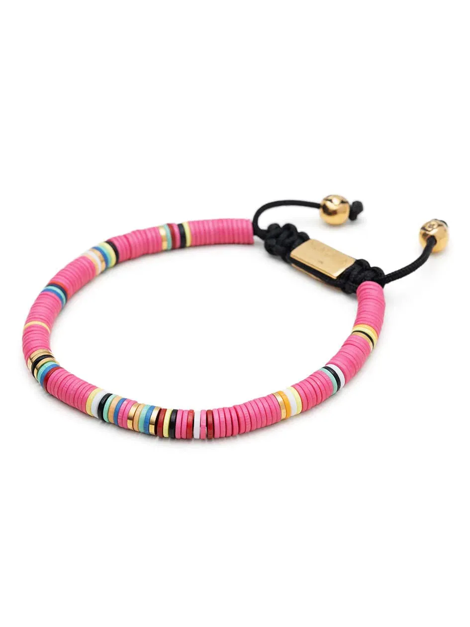 Nialaya Men's Beaded Bracelet with Pink and Gold Disc Beads