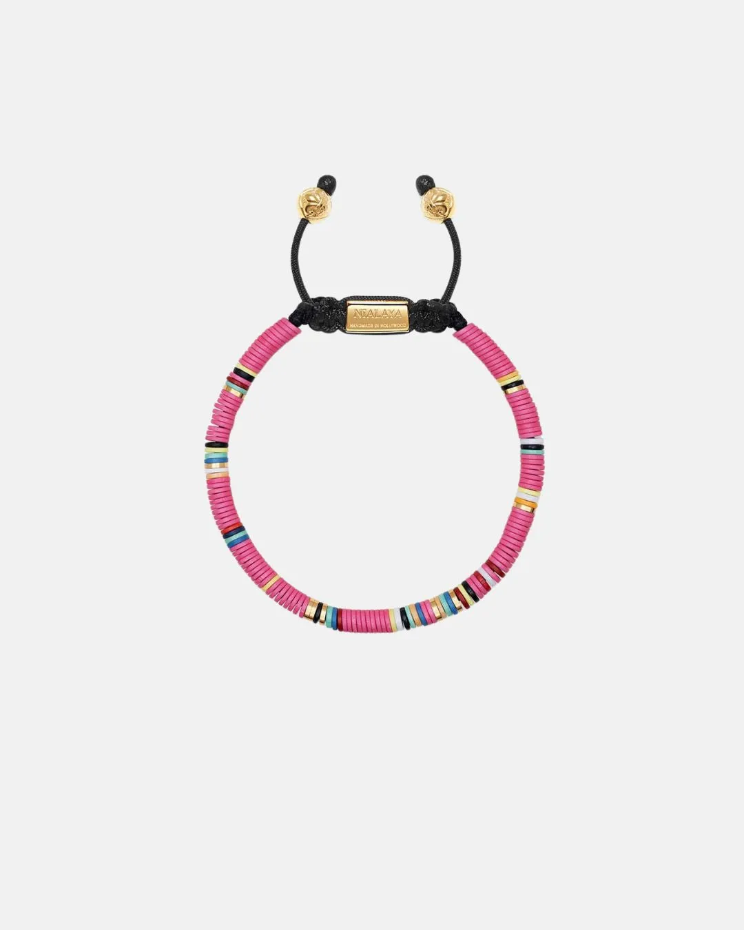 Nialaya Men's Beaded Bracelet with Pink and Gold Disc Beads