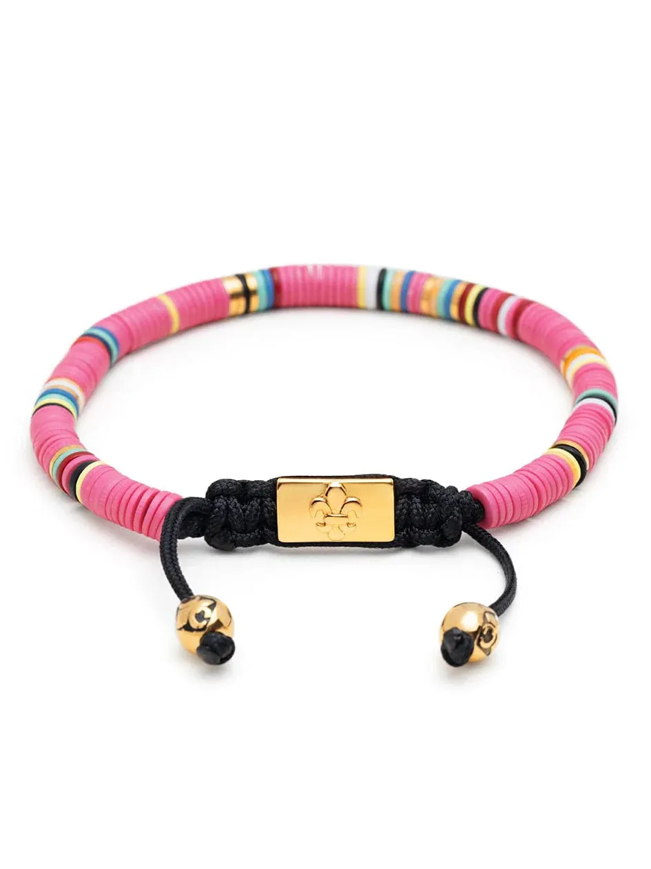 Nialaya Men's Beaded Bracelet with Pink and Gold Disc Beads