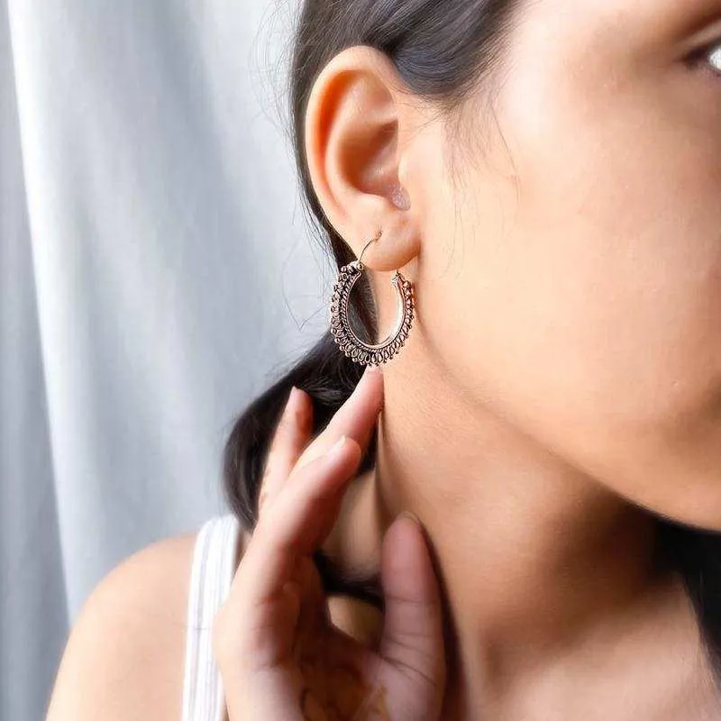 Oxidised Silver Royal Round Filigree Hoop