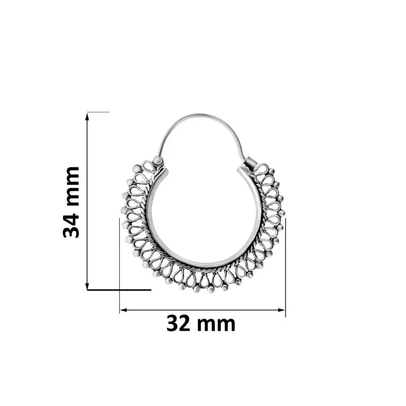 Oxidised Silver Royal Round Filigree Hoop