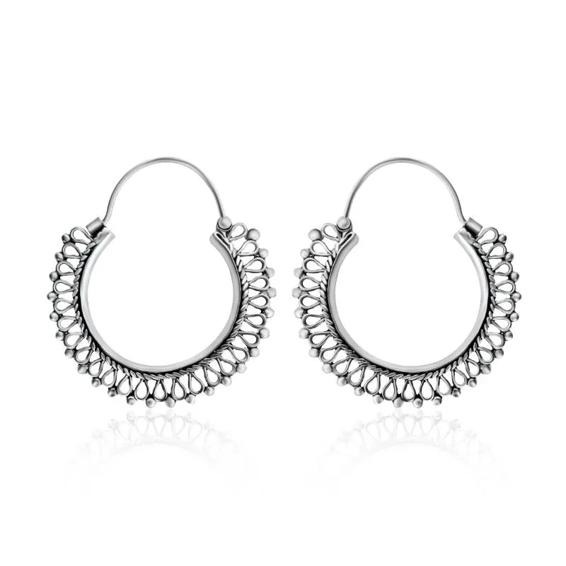 Oxidised Silver Royal Round Filigree Hoop