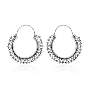 Oxidised Silver Royal Round Filigree Hoop