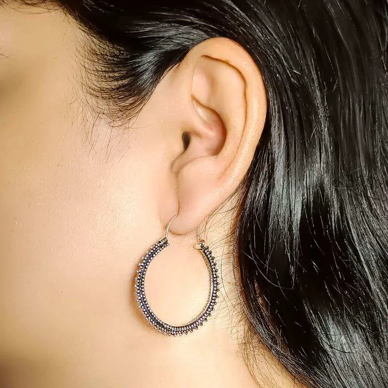 Oxidised Silver Splended Round Filigree Hoop