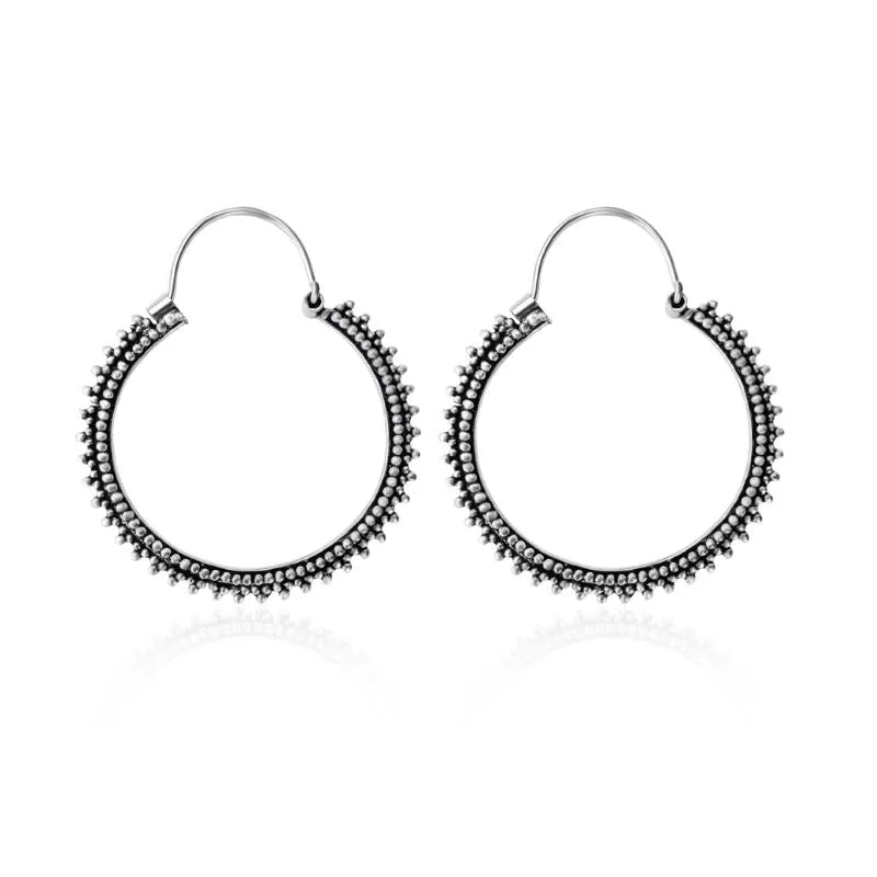 Oxidised Silver Splended Round Filigree Hoop