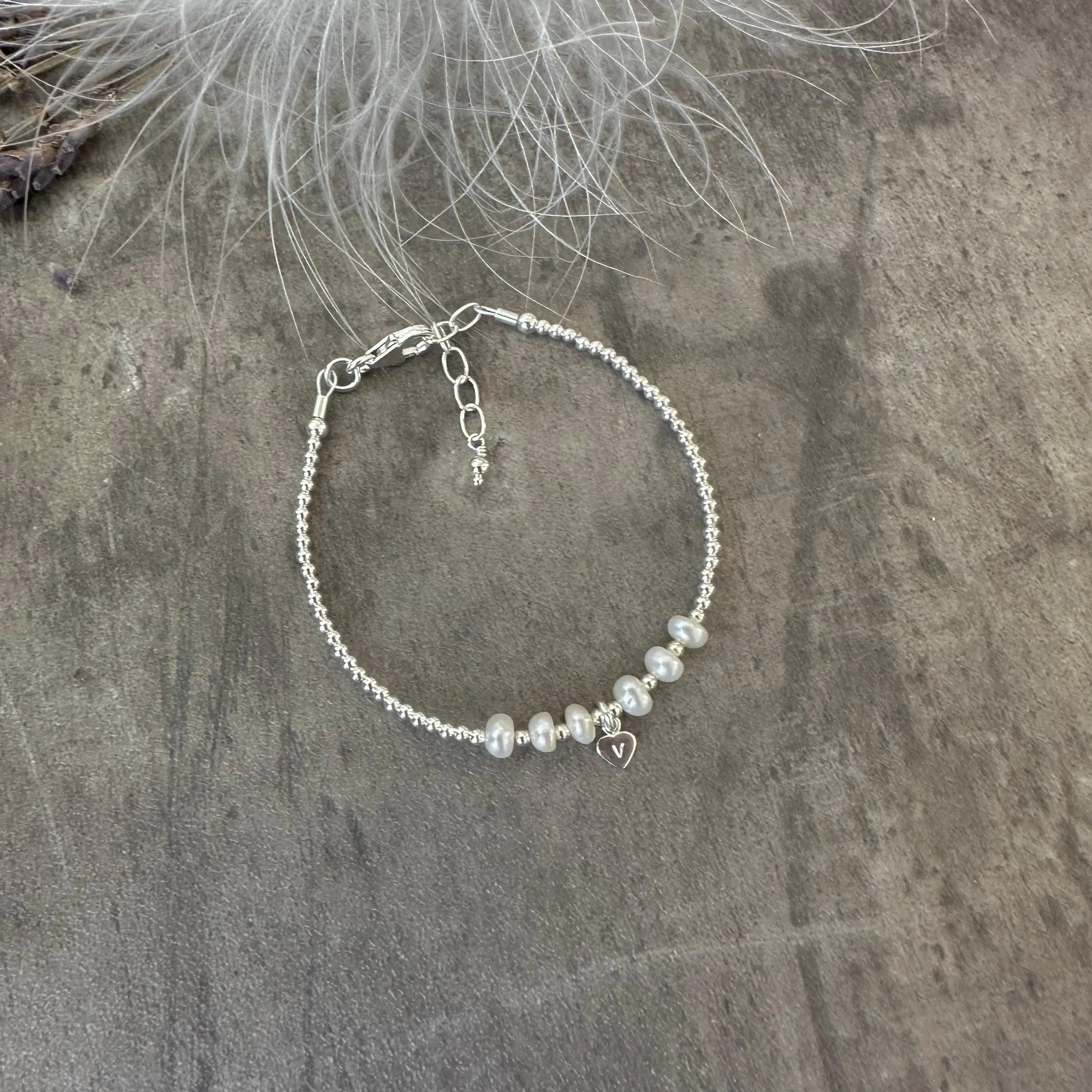 Personalised Pearl Bracelet, Dainty June Birthstone Jewellery in Sterling Silver