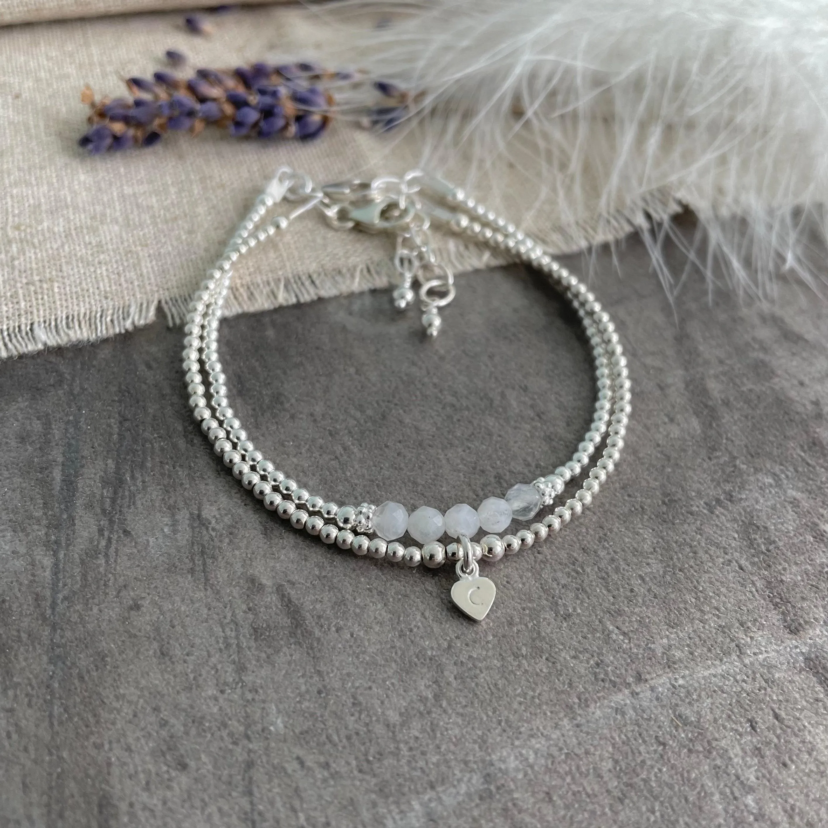 Personalised White  Moonstone Bracelet Set, June Birthstone Jewellery