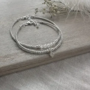 Personalised White  Moonstone Bracelet Set, June Birthstone Jewellery