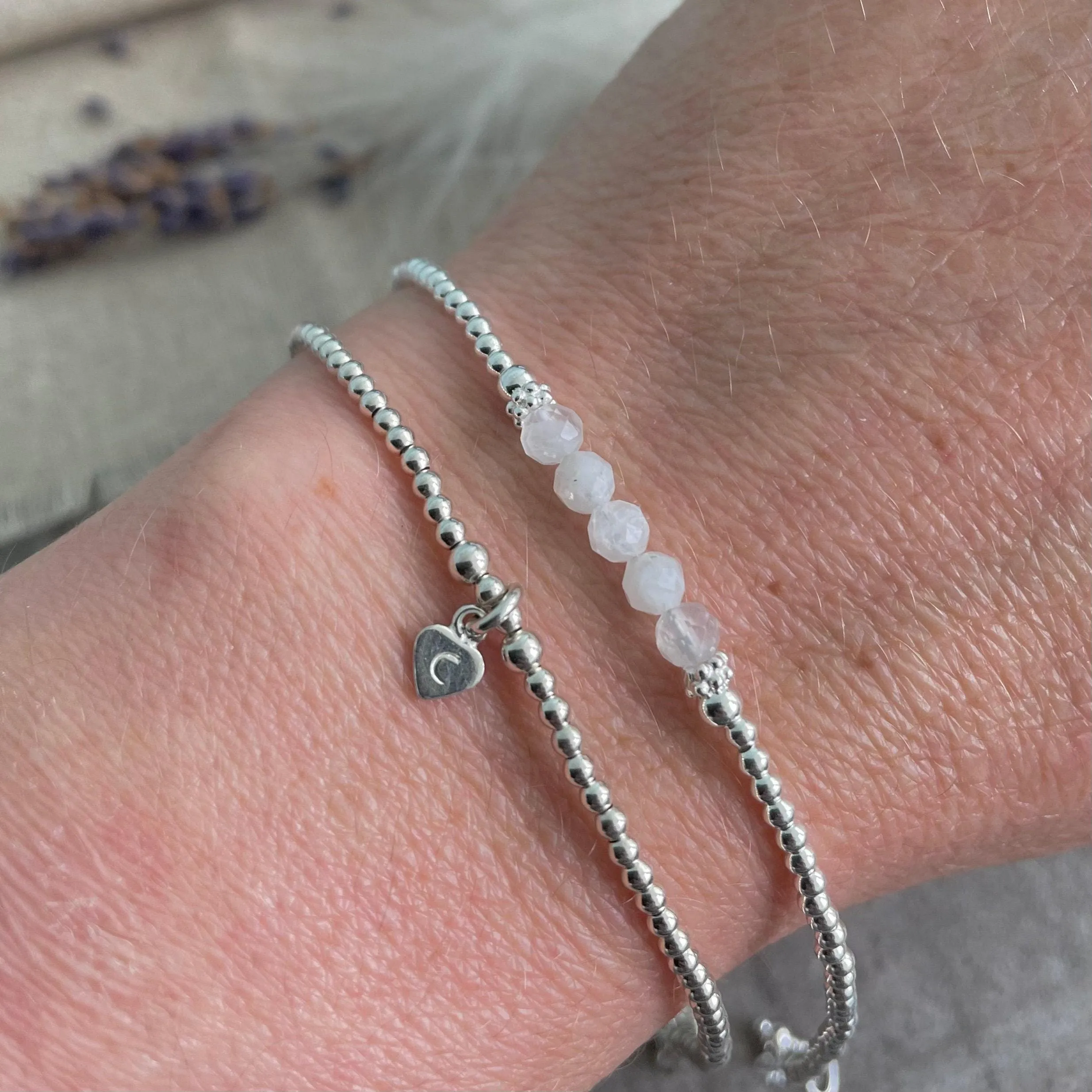 Personalised White  Moonstone Bracelet Set, June Birthstone Jewellery