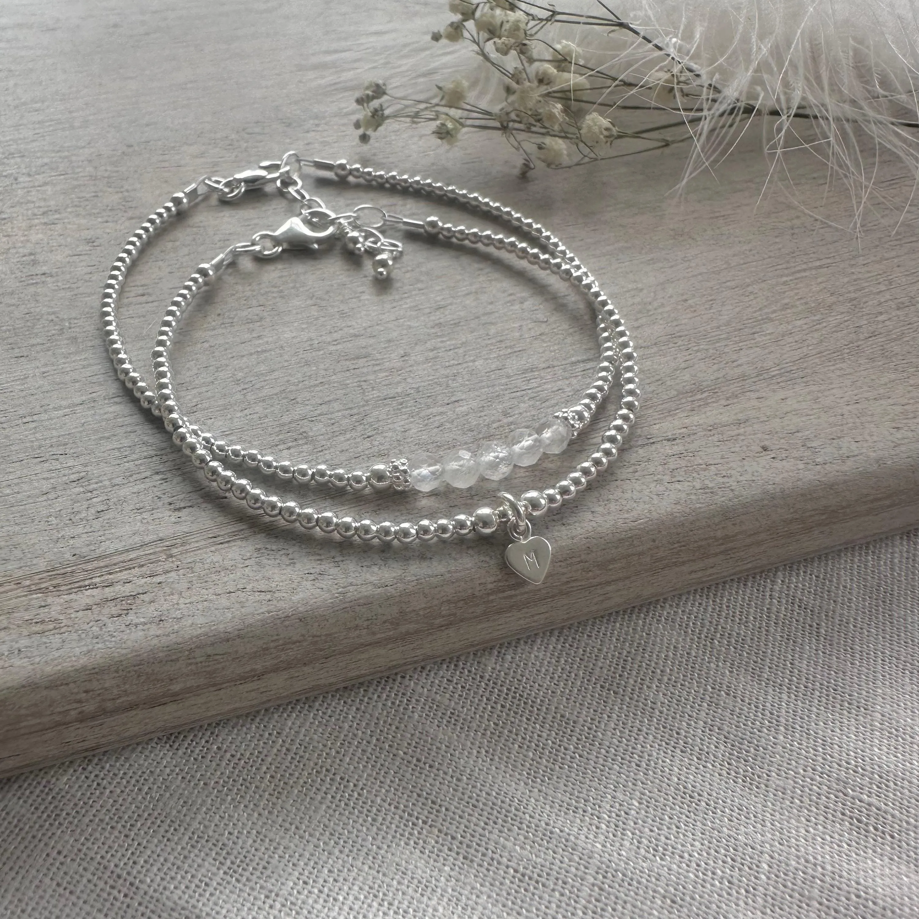 Personalised White  Moonstone Bracelet Set, June Birthstone Jewellery