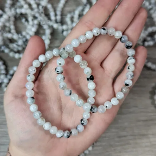 Rainbow Moonstone Gemstone Beaded Bracelet 6mm