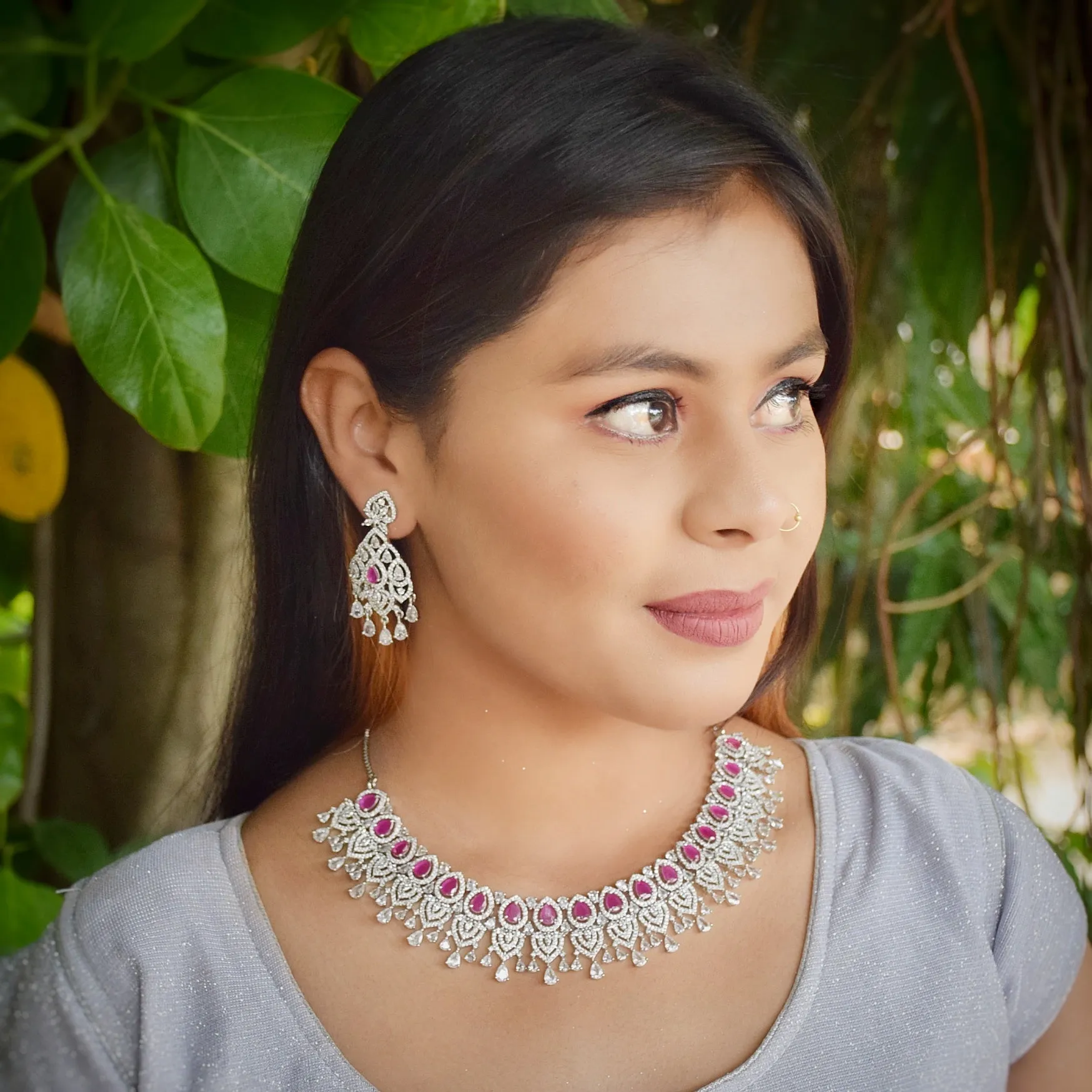 Round Neck Zircon/AD Necklace Set 3166-11