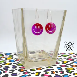 SALE COLOR SWIRL SMILEY Hoops Silver Dangle Earrings