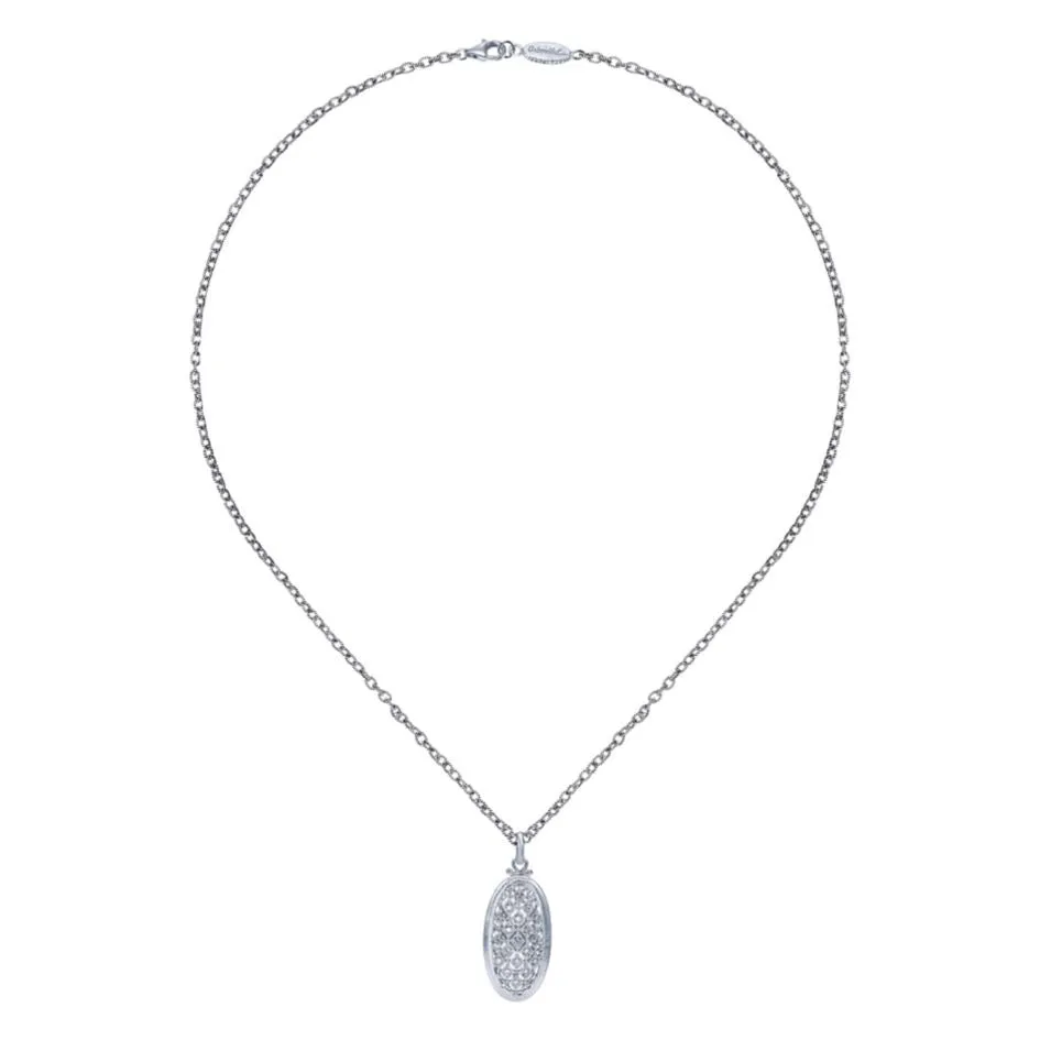 Sterling Silver and Diamonds Oval Filigree Pendant