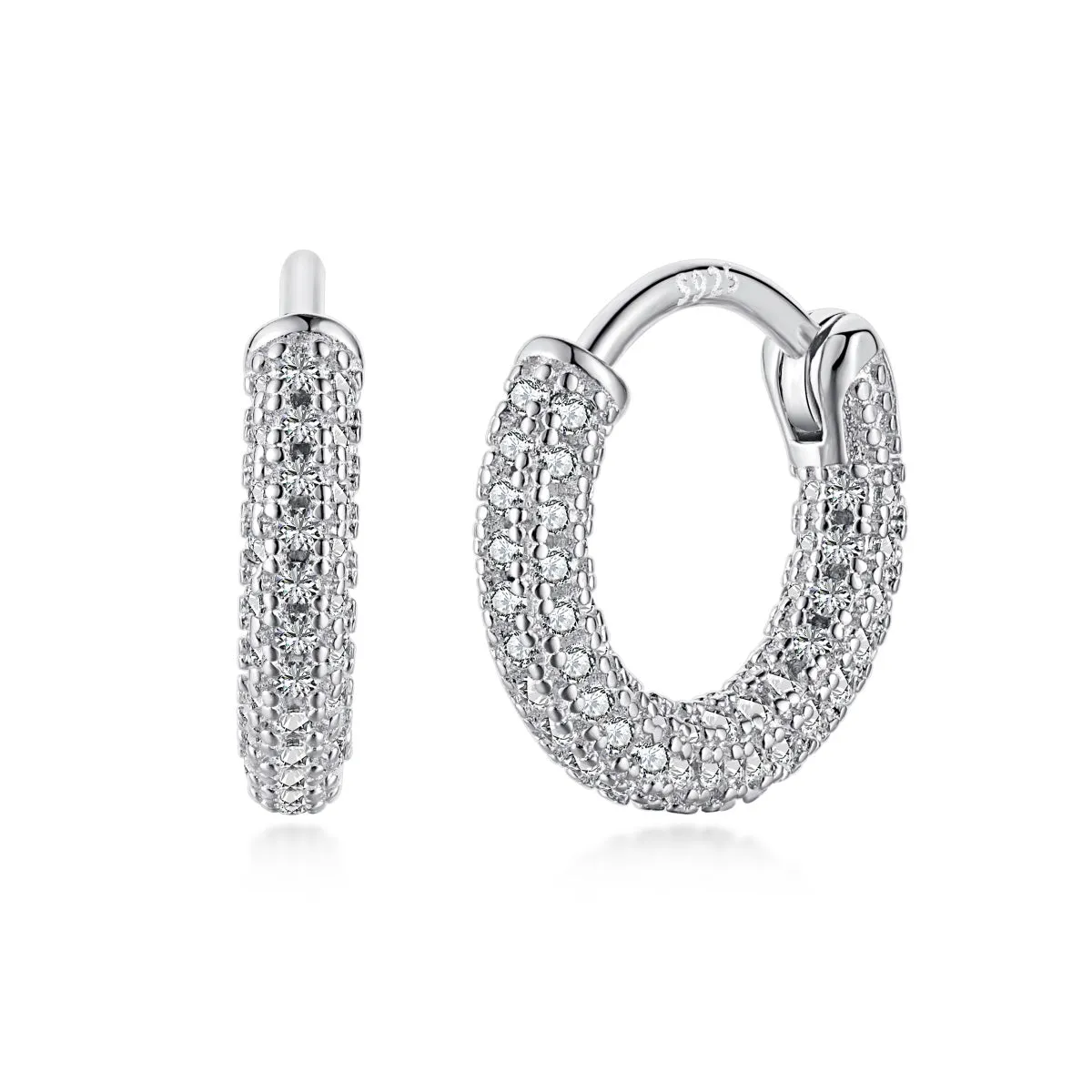 Sterling Silver Micropave Huggie Hoop Earrings