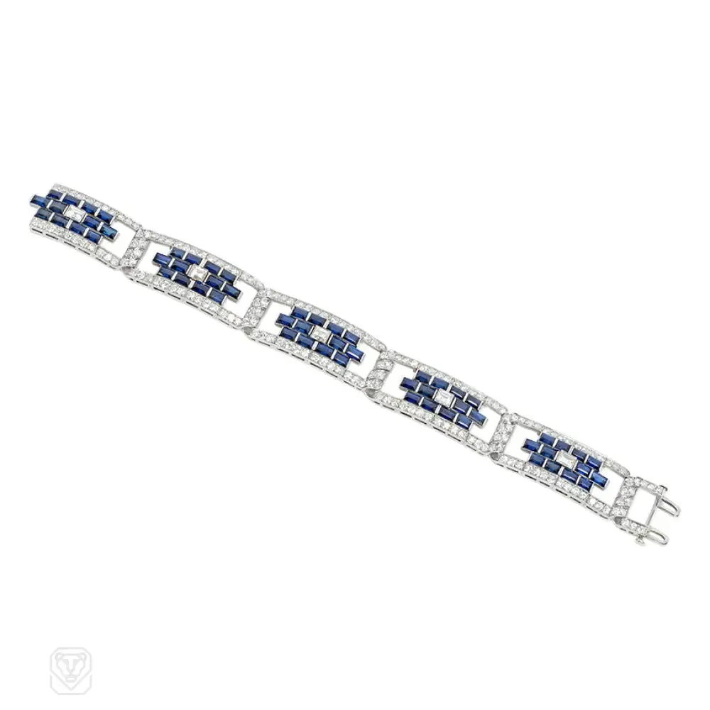Superb Art Deco sapphire and diamond plaque bracelet