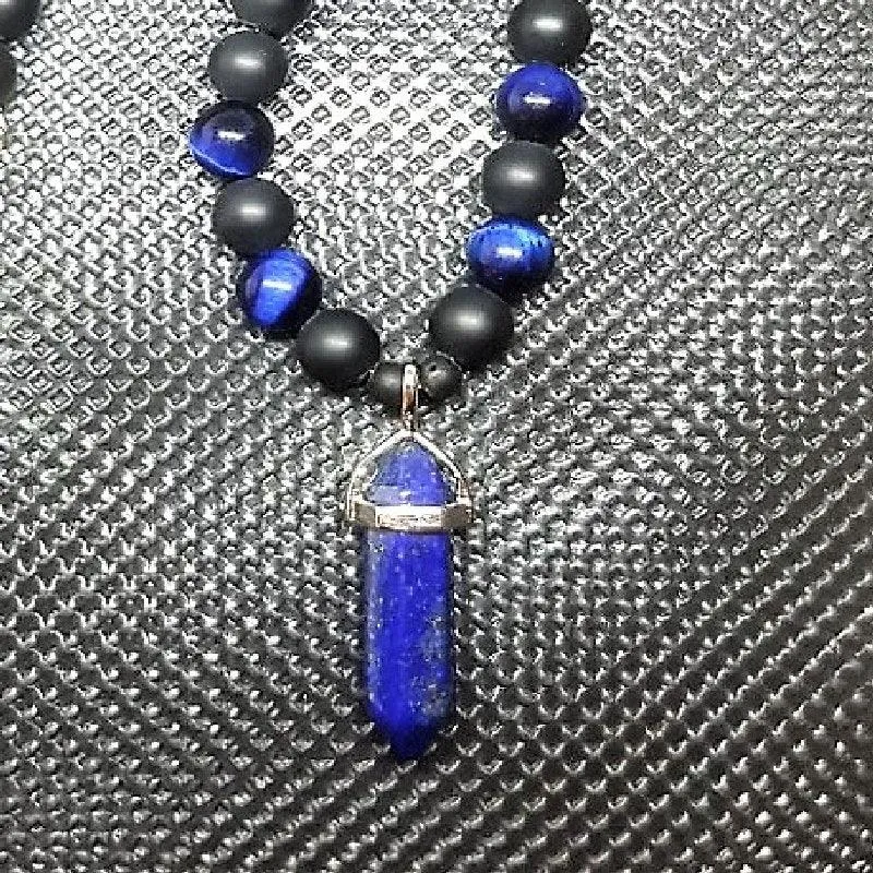 Tiger Eye Onyx and Lapis Lazuli Pendent Necklace