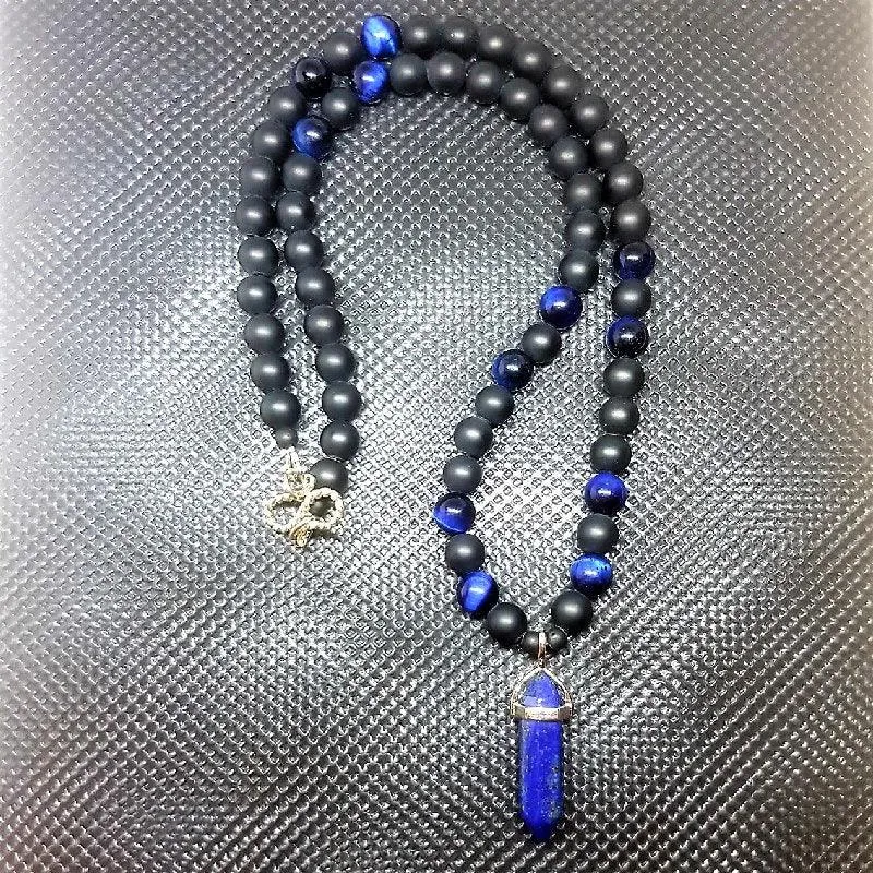 Tiger Eye Onyx and Lapis Lazuli Pendent Necklace