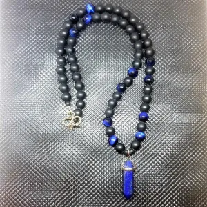 Tiger Eye Onyx and Lapis Lazuli Pendent Necklace