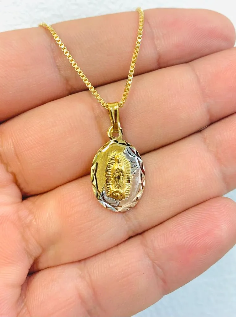 Virgen de Guadalupe Necklace Box Link Chain Gold Filled 20x13mm 18" INCH for Women Kids / Guadalupe Charm / Cadena de Guadalupe Oro Laminado
